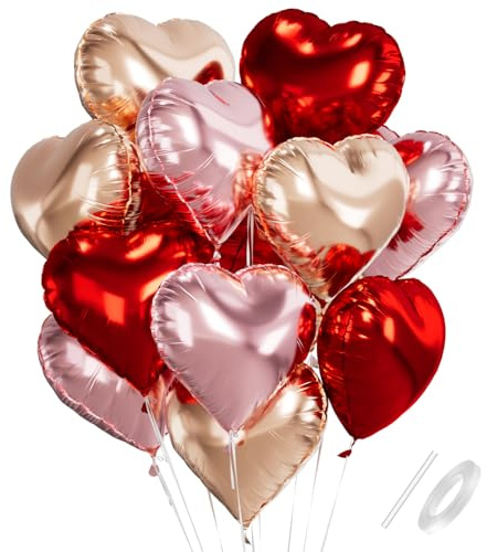Herz Folienballons, Herzluftballons Rosa Roségold Rot, 18 Zoll Herz Luftballon Helium, Herzballons Roségold Herzform Folienluftballon, Herzluftballons Hochzeit Romantisch Valentinstag Geburtstagsdeko
