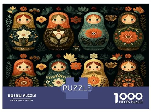 Russian Dolls—folk Art Style 1000piece Jigsaw Puzzle Premium Paper Family Activity Adults & Kids Russian Nesting Dolls Intricate Folk Art Pattern Creative Development Solo & Group Play Sustainable Ch