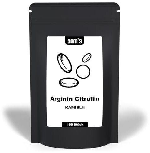 L Arginin Citrullin Kapseln hochdosiert - Hochwertiges pflanzliches Arginin in Base Form mit 99% Reinheit und Citrullin Malat - 160 Kapseln - SAM'S - Produziert in Deutschland