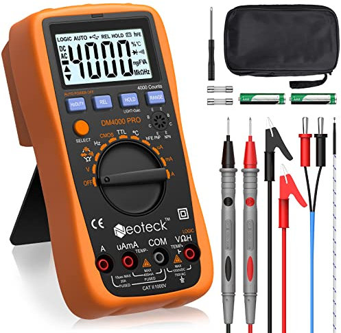 Neoteck Multimetro 4000 Conti Auto Manuale Range/Multimetro Digitale per Test TTL AC/DC Tensione Corrente Resistenza Capacitanza Frequenza Temperatura/Multi Tester con LCD Retroilluminazione