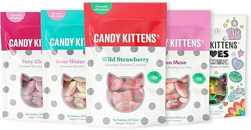 Candy Kittens Vegan Sweets CORE Selection (5 x 140g), Vegan Chewy Sweets Bundle - Wild Strawberry, Sour Watermelon, Very Cherry, Eton Mess & LOVES, Ideal Gifts, 5 Bags