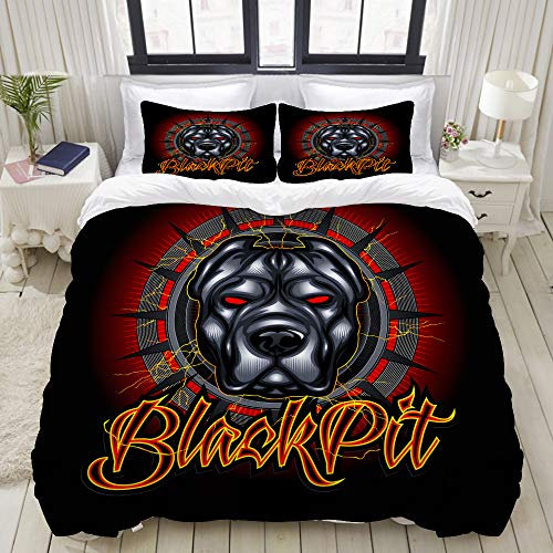 PENGTU Bettwäsche-Set,Mikrofaser,Pitbull Kopf Maskottchen,1 Bettbezug 135 x 200cm + 2 Kopfkissenbezug 50 x 80cm