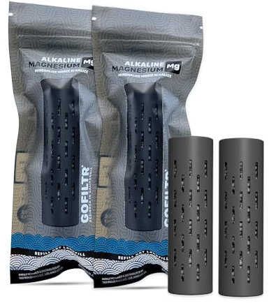 GOFILTR Infusor de agua alcalina de magnesio (paquete de 2) 9,5 pH + electrolitos para cualquier botella de agua/jarra pequeña, 750 recargas/3 meses, 2 infusores de agua mineral ionizada