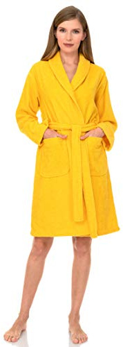 TowelSelections Damen-Bademantel, 100 % Baumwolle, kurzer Frottee-Schal-Bademantel, Goldfarben - Aspen Gold, X-Large