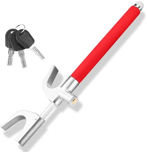 Turnart Steering Wheel Lock Universal Anti-Theft Device Retractable Steering Lock with 3 Keys for Auto/Truck/SUV/Van (Red)