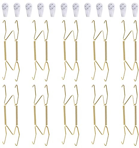 Fasunry Lot de 10 cintres pour assiettes, cintres muraux de 15,2 cm et 12 crochets muraux, compatibles avec assiettes décoratives de 15,2 à 19,1 cm, porcelaine antique, assiettes et arts anciens