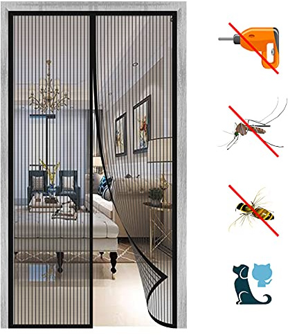 WAFWYY Porte Moustiquaire Magnétique,moustiquaire Baie Vitree Anti-Mouche De Haute Qualité Mains Libres, Plein Cadre, pour Le Salon De La Porte Patio (la Taille Peut être Personnalisée)