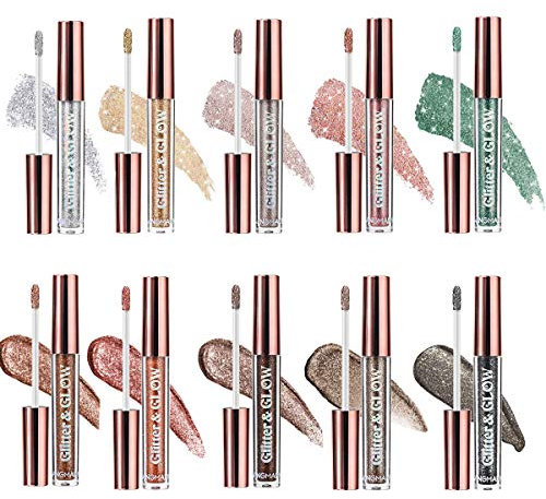 10 Farben flüssiges Glitter Lidschatten Make-up Set Metallic Matt Schimmer Nude Smoky Eye Make-up sieht wasserdicht und langlebig schnell trocknend Lidschatten Make-up Set