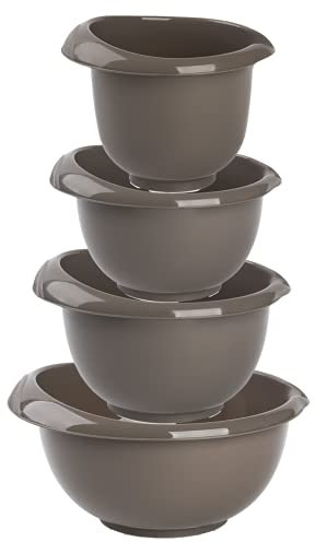 Engelland Backschüsseln, Rührschüssel, Schneebesen, Topf, Salatschüssel, stapelbar, rutschfeste Silikonfüße, Einhandausguss, Kunststoff, 4er-Set, Farbe: Braun