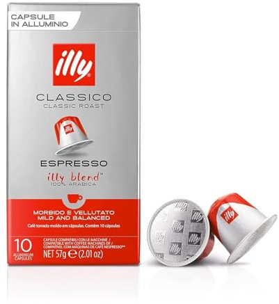 illy, Cafè en Capsules Compatibles en Aluminium CLASSICO, 100% Arabica avec des Notes de Fleur d'Oranger et de Jasmin, un Goût Doux et un Arrière-goût Sucré, 10 Paquets de 10 (100 Capsules au Total)