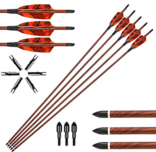 Bogenschießen Carbon Pfeile Spine 400 Naturfedern Jagdpfeile Ersatz Broadheads Zielübung Pfeile für Bogen Compoundbögen Recurvebogen und Langbogen 5er Set (28 Zoll)