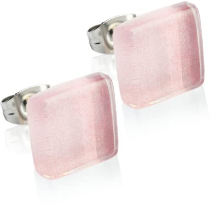 Kleine Ohrstecker mit Stein in rosa • Flache Upcycling Ohrringe • Nickelfreie Stecker aus Edelstahl • Nachhaltiger Schmuck • 10mm x 10mm x 3mm