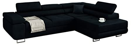 Möbel48 Ecksofa Miami mit Schlaffunktion, Big Sofa, Ecksofa mit Bettkästen (Rechte Ottomane, Gute Qualität des Stoffes) (Blue), 272 x 203