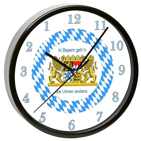 CreaDesign, Wanduhr Kinder personalisiert mit Name, Motiv Bayern, Rahmen Wanduhr schwarz, Ø 19,5 cm