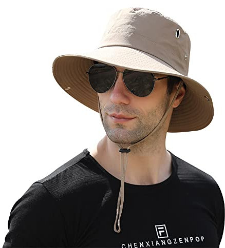Sonnenhut Herren Damen Sommerhut UV Schutz Fischerhut Faltbar Safari Hut mit Breiter Krempe Gartenhut Wandern Angeln (Beige)