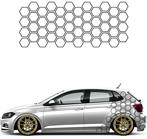 1A Style Sticker Auto Waben Offen Aufkleber Autodekor Tuning KFZ Seitenaufkleber Hexagon Wohnwagen Premium Folie (Matt Schwarz)