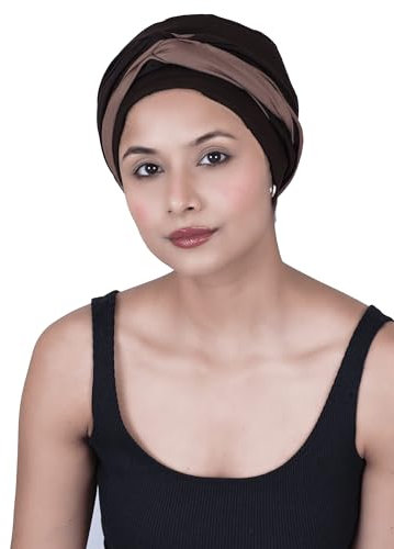 SAKUCHI Bonnet Solide en Viscose de Bambou avec Bande torsadée nouée pour Les Femmes souffrant de Perte de Cheveux Chimio (Ensemble de 2 pièces), Marron, Taille Unique