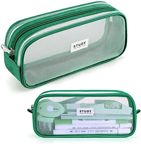 KALIDI Transparentes Federmäppchen, großes Stifteetui, Schreibwaren-Tasche, Kosmetiktasche für Studenten, Schule, Uni, Büro, dunkelgrün, Federmäppchen