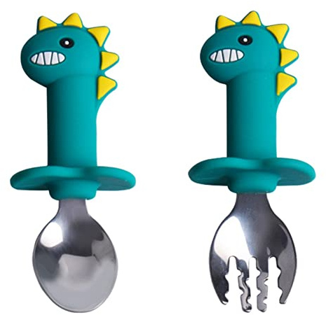 VENTDOUCE Argenterie pour Enfants | Nouveauté Toddler Fourchettes Cuillères en Acier Inoxydable | Adorable Dinosaure poignée ustensiles pour Tout-Petits Couverts sûrs pour Enfants