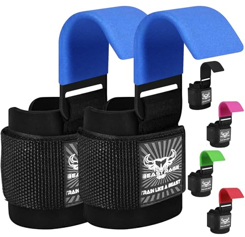 BEAST RAGE Ganci per sollevamento pesi Cinghie da polso in neoprene spesso imbottito rivestito in gomma avvolge il fitness antiscivolo Pull Up Deadlift Grips Allenamento Esercizio Palestra Allenamento