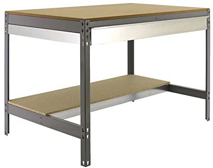 PROREGAL Werkbank Buffalo mit Schubfach | HxBxT 84x150x61cm | Traglast 600kg | Grau Werktisch Arbeitstisch Werktisch Arbeitsbank