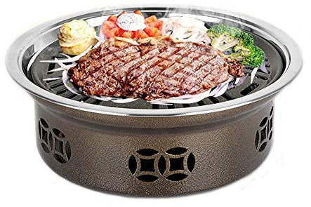 KANBUN Runder rauchfreier Grill Indoor Commercial Home Holzkohle-Edelstahlgrill Tragbarer Outdoor-Grill Double the comfort