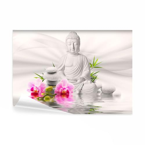 decomonkey Premium Fototapete Buddha Orient 250x175 cm XL Tapete Fototapeten Vlies Tapeten Vliestapete Wandtapete moderne Wandbild Wand Schlafzimmer Wohnzimmer Zen Blumen Orchidee Pflanzen rosa