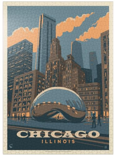 Chicago, IL: Magic Bean, Vintage Poster - Premium 1000 Piece Jigsaw Puzzle for Adults