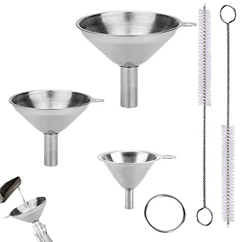 3 Stück Trichter Set aus Edelstahl Kitchen Strainer Edelstahl Trichter Stapelbarer Kleiner Trichter mit Reinigungsbürste für die Küche 4.5/5.5/7.5 CM