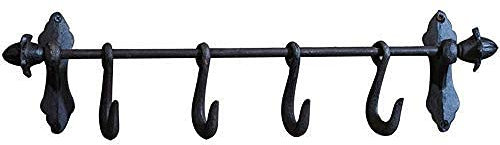 Cast Iron Wall Hook Heavy Duty Cast Iron Wall Hook Rack Vintage Hanging Hook for Clothes Hats Towels Cups Pans Pots 48X13Cm for Mounting Bedrooms Shown,As Shown,48 * 13Cm