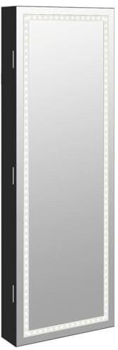 vidaXL Spiegel Schmuckschrank Wandmontage, Wandschrank mit LED Beleuchtung, Spiegelschrank mit Haken Bügeln Ablagen, Hängeschrank Kosmetikspiegel, Schwarz