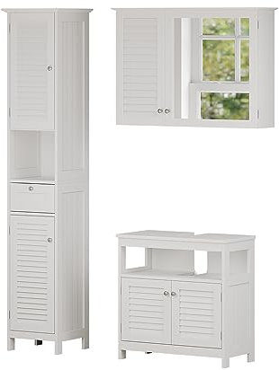 Vicco Badmöbel-Set Weiß Riad, bestehend aus Bad Spiegelschrank, Waschbeckenunterschrank, Hochschrank - Schlichte Linienführung für Moderne Badezimmer