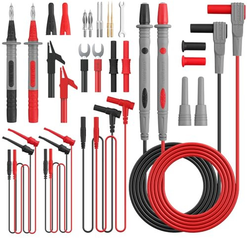 Proster Kit Puntali da Test per Multimetro 24 in 1 con Sonde di Multimetro Sostituibili Placcate in Oro Conduttori di Prova Maschio e Femmina Ganci di Prova U Plug Clip a Coccodrillo