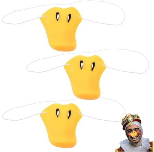 Dinntty Entenschnabel-Maske 3 Stück lustige gelbe Entennasen-Tierschnauze Weiche Kostümmaske für Halloween-Mardi-Gras-Cosplay-Zubehör