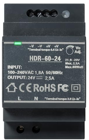 Jadeshay Fuente de Alimentación 100V-240V a 24V Monofásico Transformador Fuente de alimentación de riel Din 60W 24V 2.5A para Control de Automatización Industrial y Sistemas de Timbre Doméstico
