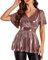 VIDUSSA Sparkly Peplum Tops for Womens - Ruffle Sleeve Blouse Wrap Metallic Glitter V Neck Shirts Party Tunic Tops Rose Gold Small