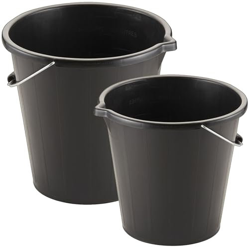 Black 14 Litre Plastic Bucket 3 Gallon Water Storage Cement Mixing Bucket With Strong Metal Handle Multipurpose For Cleaning, Builders, Animal Feed & Water (5)