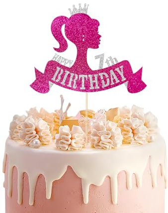 Barbie-Girl Cake Topper 7th for Girls,Kids Birthday Cake Decorations,Girls Cartoon Theme Cake Cupcake Topper Bar-bie Happy 7th Birthday Cake Toppers for Kids,Girl,Barbie 7th Party Cake Decor
