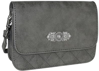 Gesteppte Handtasche Fabia mit Trachten Applikation | Dunkelgrau