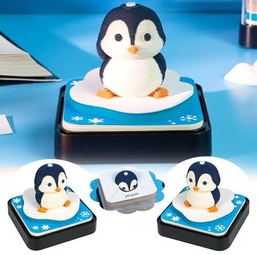 3D-Memo-Block, Panorama-Pinguine, 3D-Kunst-Haftnotizen, Pinguin, 3D-Kunst-Haftnotizen, zum Abreißen, Zeitmesser-Kalender 2025, Schreibtisch-Notizen, Papierschnitzerei, Desktop-Skulptur, dekorativ