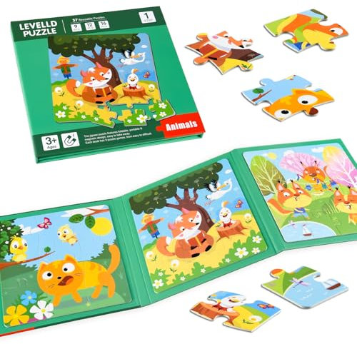 ASTARON Magnetische Puzzle für Kinder, 9-12-16 Teile Tierwelt Kinderpuzzle ab 3 Jahre, Beschäftigung für Kinder im Autofahrt Flugzeug, Kindergeburtstag Geschenke