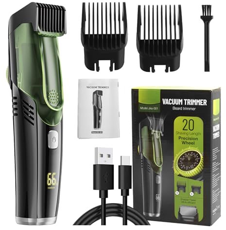 WAIKIL Vacuum Beard Trimmer for Men, Beard Trimmer, Built-in Vacuum Trimmer, Vacuum Trimmer for Beard, Beard,and Stubble, Rechargeable Lithium Power Supply, Washable, Detachable Blade