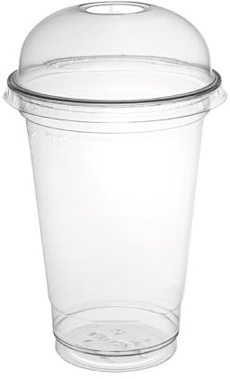 daybays Smoothie Becher to Go 300ml Ø95mm inkl. Domdeckel mit Rundloch 50 Stk. Plastikbecher Trinkbecher Einwegbecher Dessertbecher Eiskaffee Bubble Tea Becher Cocktail Gläser (50, 300ml)
