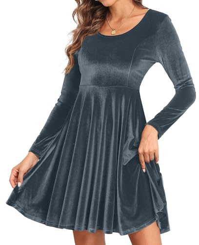 CheChury Donna Elegante Abito Invernale in Velluto Sera al Ginocchio da Donna Abito da Cocktail Abito in Velluto Abito da Festa Elegante con Girocollo da Abiti da Lavoro Abito Natalizio
