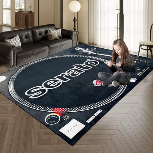 USTIDE Black Vintage Music CD Rug Classic Record Nonslip Washable for Bedroom Living Room Video Room, 120x180cm