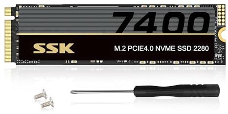 SSK M.2 NVMe SSD 4 TB PCIe Gen 4.0 x 4 M.2 SSD bis zu 7400 MB/s, Interne SSD für Gaming und Programme, DRAM-Less, Trim, Geringer Stromverbrauch, Enthalten Wärmeleitpad