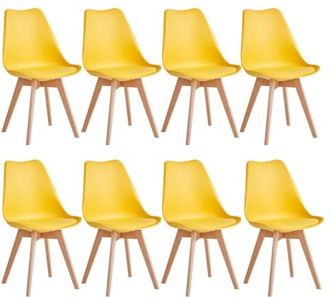 JZGORC 8er Set Modernes Esszimmerstühle, Küchenstühle mit Polsterung und Buchenbeinen für Schlafzimmer, Wohnzimmer, Esszimmer, Küche – Gelb