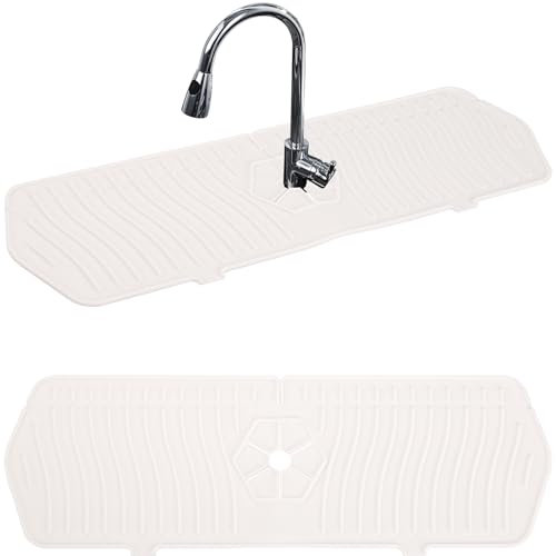 Mayoii Tap Mat for Kitchen Sink Anti Splash Anti Slip Silicone Sink Mat Foldable Easy to Install Easy to Clean Kitchen Sink Splash Guard (White)