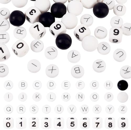 PH PandaHall 56Pcs Perles en Silicone Lettres Alphabet Perles AZ Perles Numérotées Perles de Lettres pour L'Artisanat Stylos Porte Clés Cordon Fabrication de Bijoux, 11.5~15mm