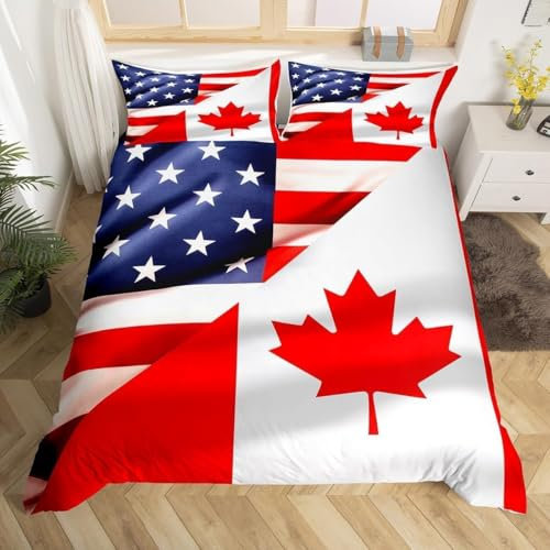 PUOJIEAT Bettwäsche 135x200 Usa-Kanada-Flagge Weich Mikrofaser Bettwäsche-Sets Usa-Kanada-Flagge Bettbezug mit 1 x Kissenbezug 80x80 cm 3D Bettzeug Set q3101